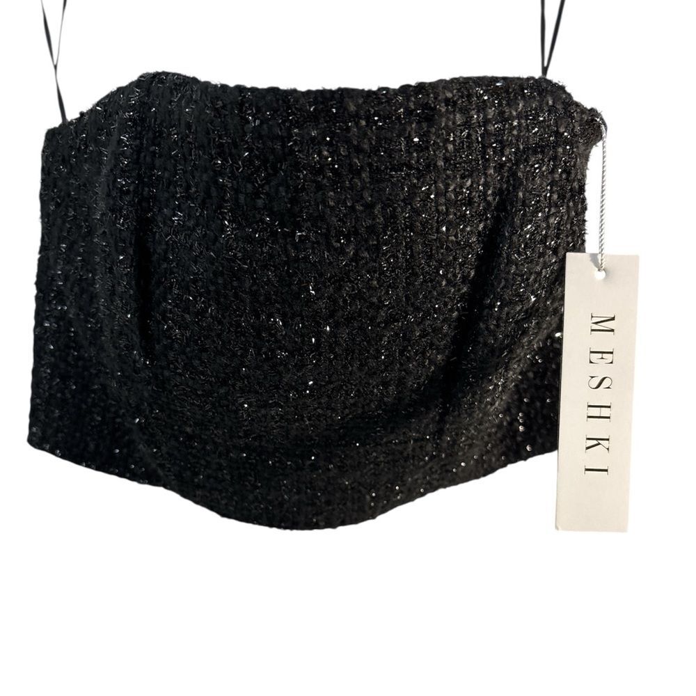NWT Meshki Karl Tweed Crop Top mini Skirt Set XS Black Metallic Club Indie